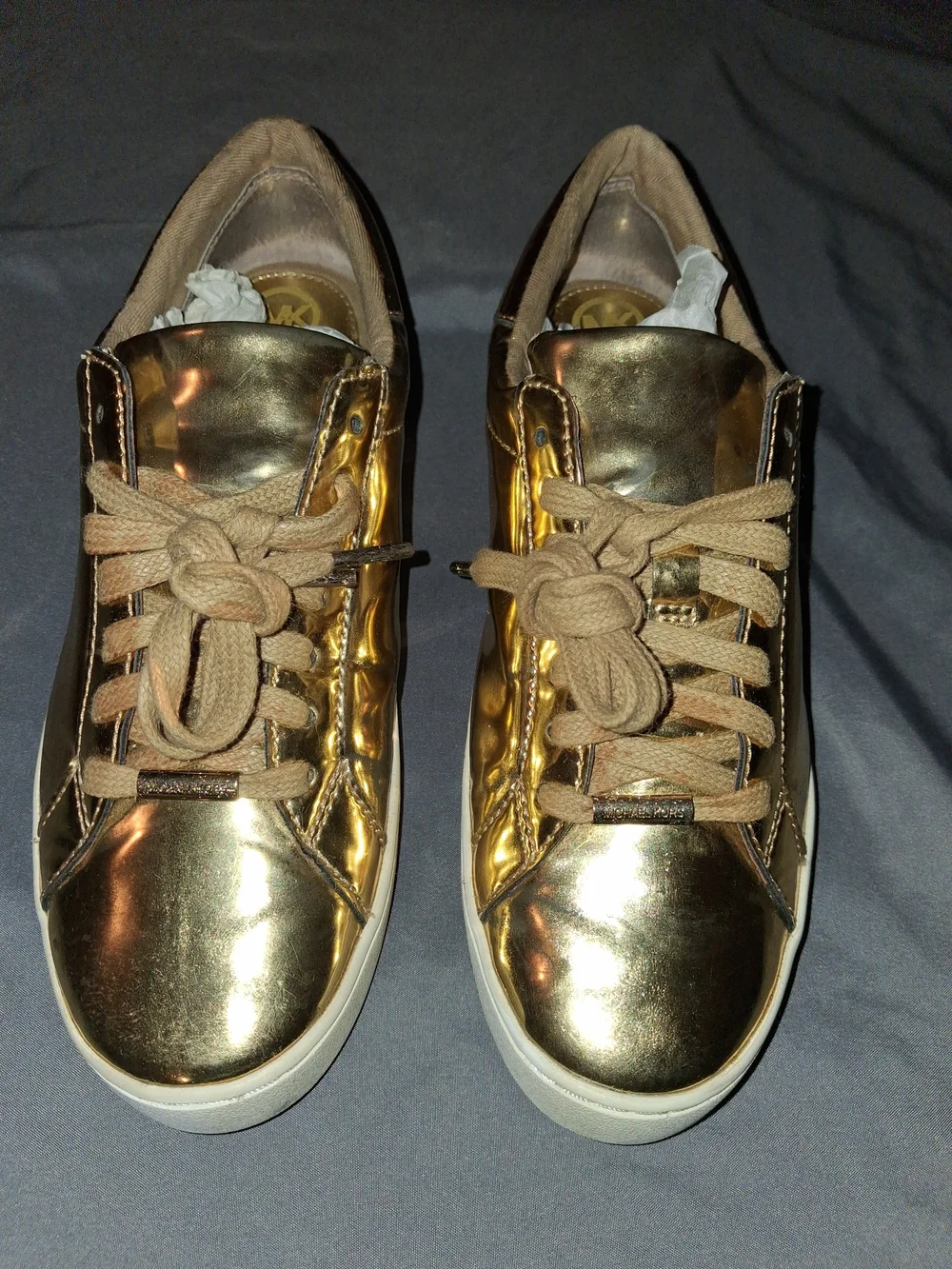Michael Kors Gold Metallic Low-Top Sneakers with Tan Laces